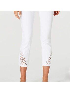 J. Jill Womens White Authentic Fit Cropped Jeans With Embroidered Hem Size 14